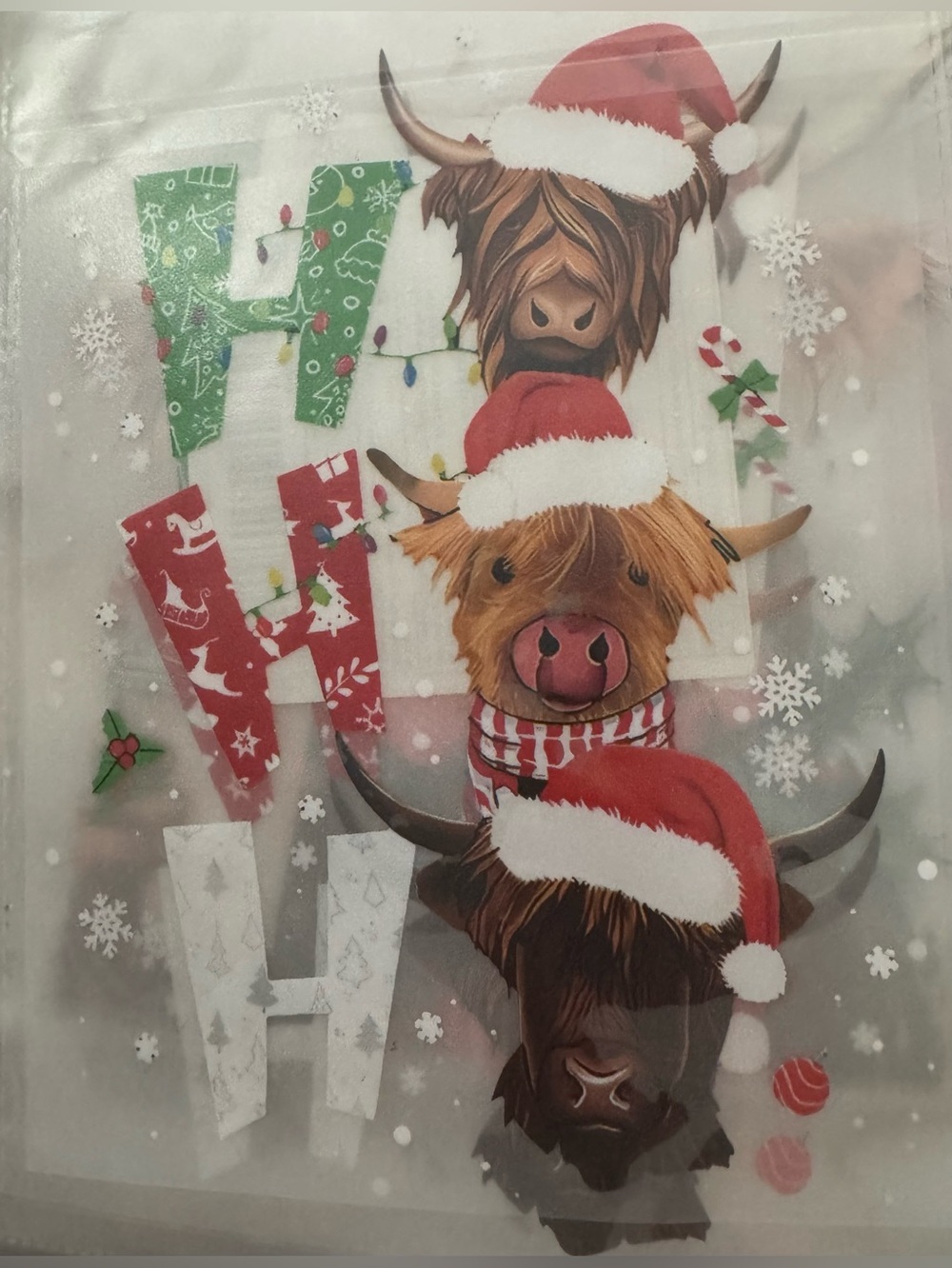 Holiday Highland Cow iron on - Red and White